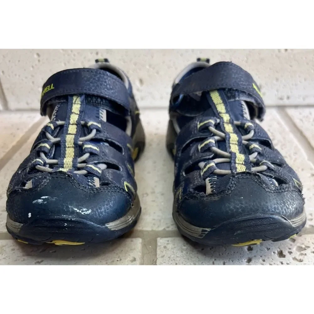 Merrell Kids Hydro H2O Hiker Sport Sandals Navy Lime Mesh Leather Sz 3